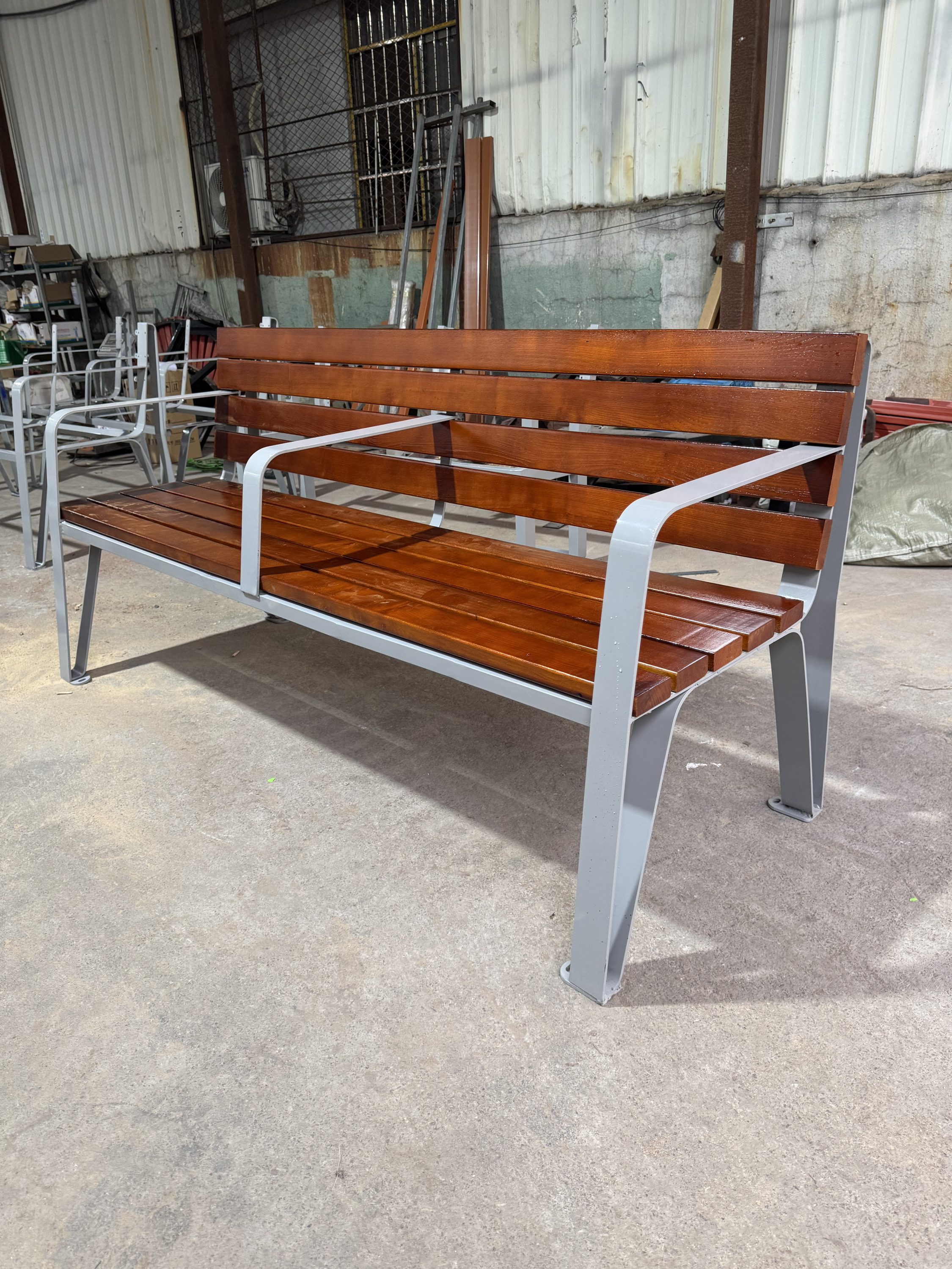 Steel commercial park bench for outdoor seating